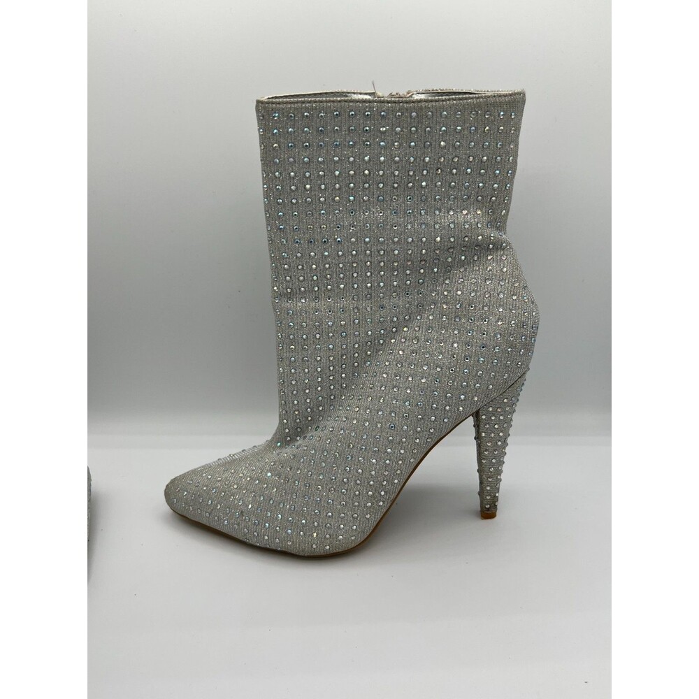 Anne Michelle Sparkly Rhinestone Pointed Toe Booties Silver Size 9 - Picture 2 of 12